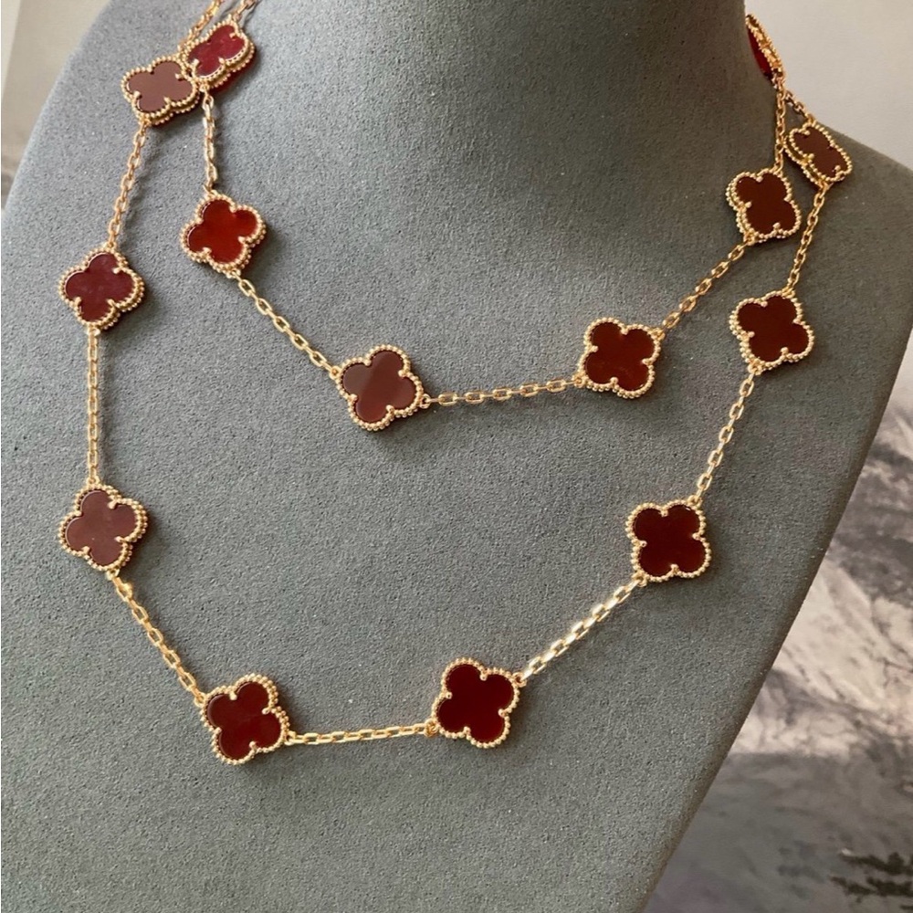 High end 20 flower Gold and Red Clover Necklace